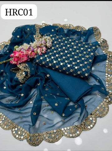 Shafon  jaal full work 9 mm shirt front back embroidered   Shafon 2side border & cutwork  Work dupata